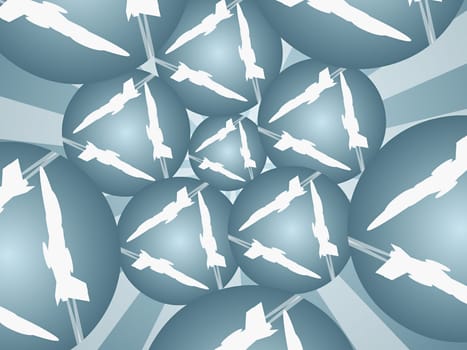Close-up of fighter planes on spheres
