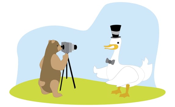 Bear taking a photograph of a duck