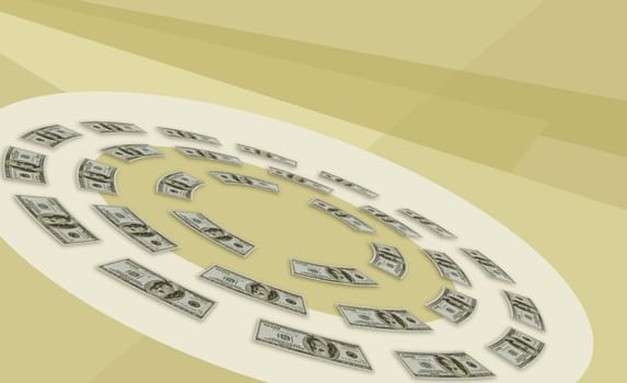 Paper currency arranged in a circle