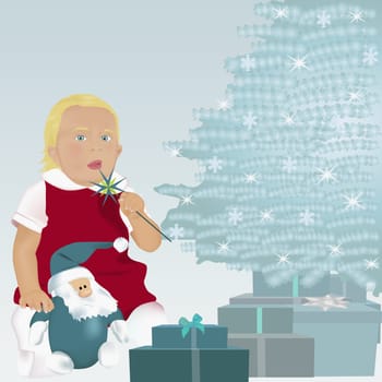Girl sitting near Christmas presents