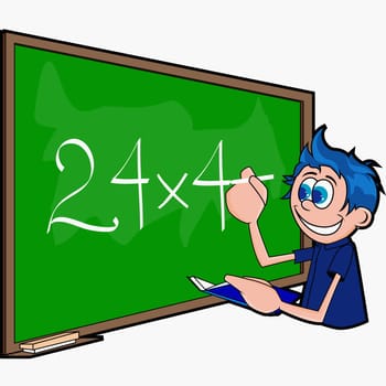 Boy writing on a blackboard with chalk