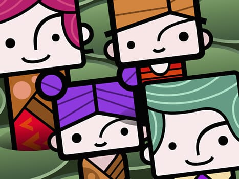 Close-up of four people standing together