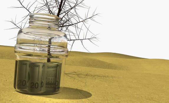 Close-up of paper currency in an open jar