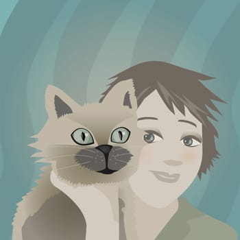Girl with her cat
