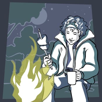 Close-up of a woman sitting near the fire