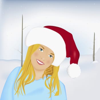Girl wearing a Santa hat smiling