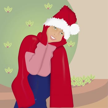 Woman sitting in front of a Christmas tree smiling