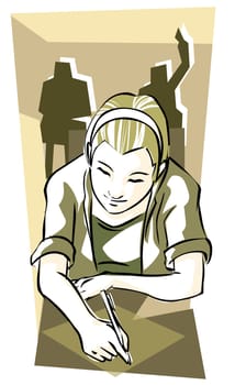 Girl writing with a pen