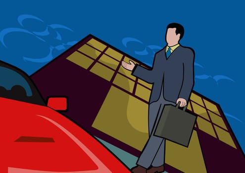 Businessman holding a briefcase walking towards car