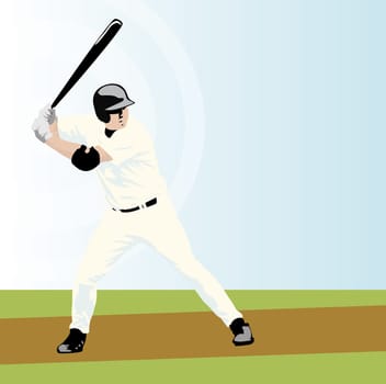 Baseball player hitting with a baseball bat