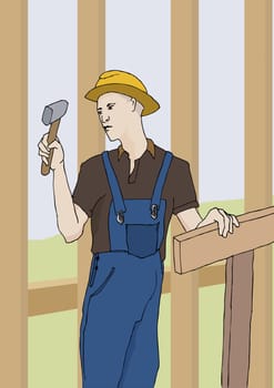 Carpenter holding a hammer