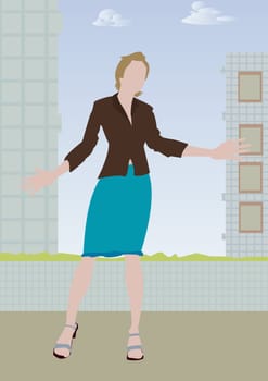 Woman standing outdoors with her arms outstretched