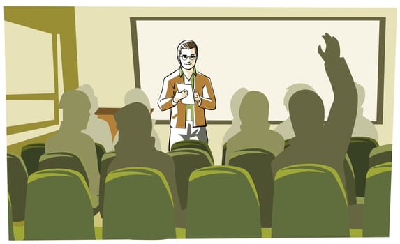 Male teacher teaching in a classroom