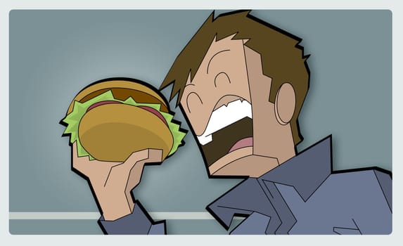 Low angle view of a boy eating a burger