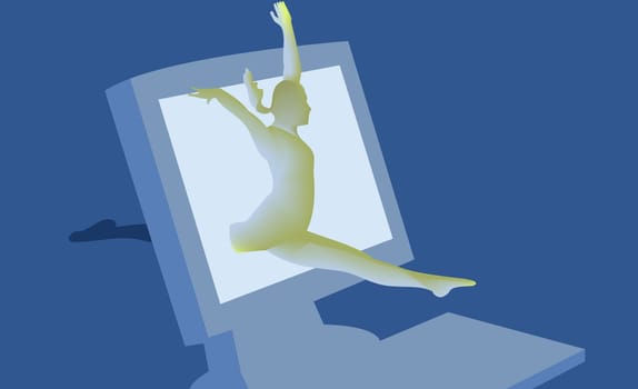 Woman leaping out of a computer screen