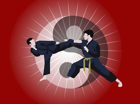 Two men performing martial arts