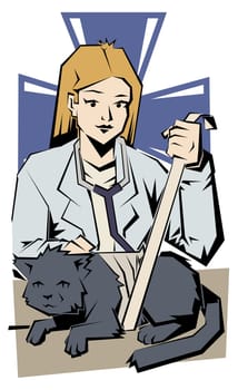 Female vet bandaging a cat