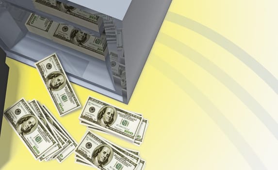 Safe door opening with money on floor