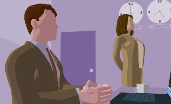 Businessman and a businesswoman in a conference room