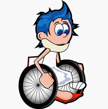 Patient with a neck brace sitting in a wheelchair