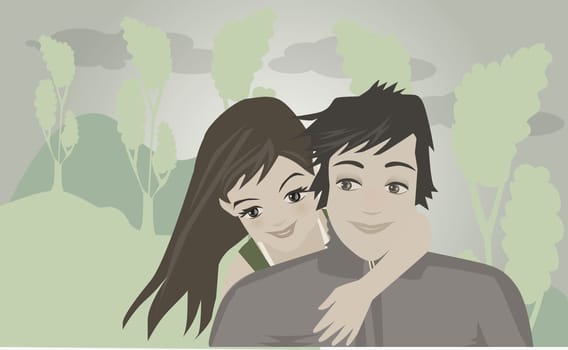 Close-up of a woman embracing a man