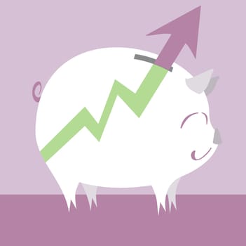 Arrow sign on a piggy bank