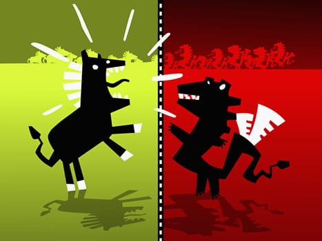 Horse and a dragon fighting