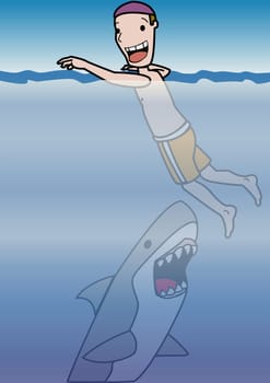 Shark reaching for a boy in the sea