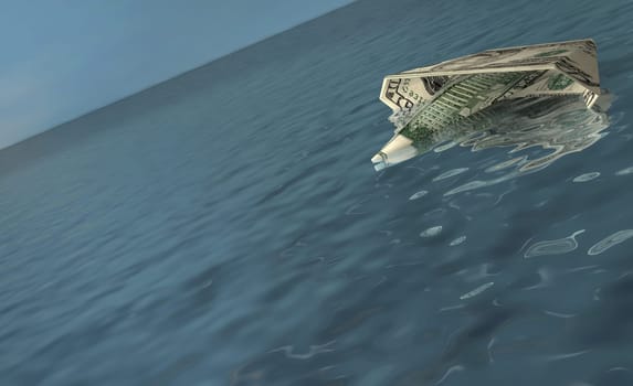 American bank note in the shape of a boat on water