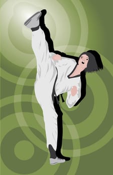 Woman performing judo kick