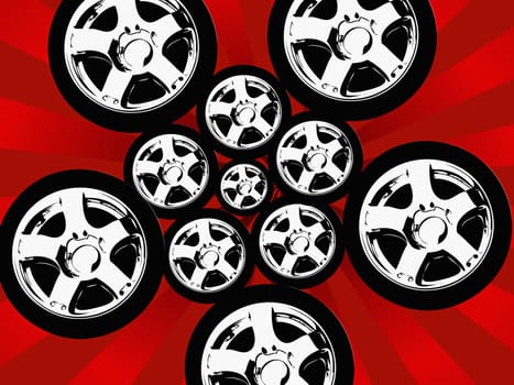 Tires against a striped background