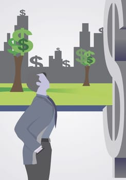 Businessman looking at a dollar sign