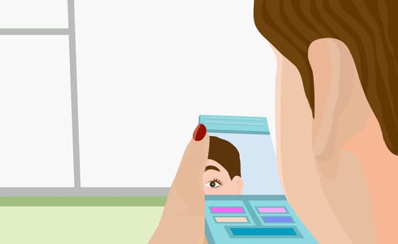 Close-up of a woman looking into a mirror