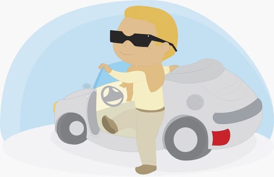 Boy getting out of a car