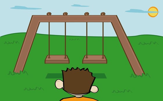 Rear view of a boy standing in a playground