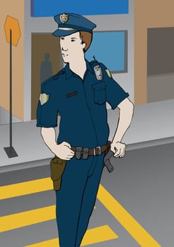 Traffic cop crossing the road
