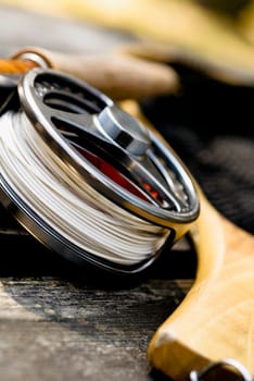 Close_up of a fishing reel
