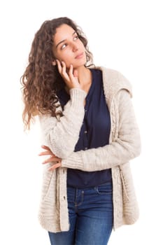Studio shot: Young woman having a great idea