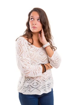 Studio shot: Young woman having a great idea