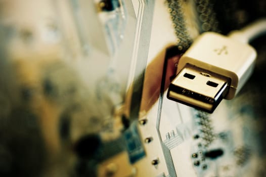 Close_up of a USB cable with a circuit board