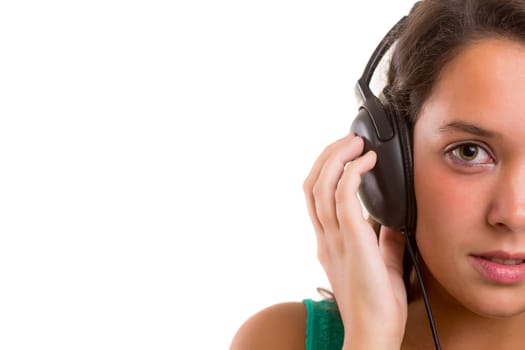 A Happy young woman listening to music