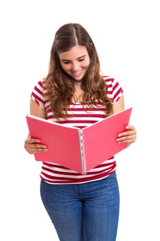 Young student woman posing over white background