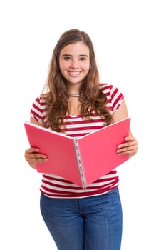 Young student woman posing over white background