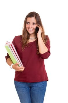 Young student woman posing over white background