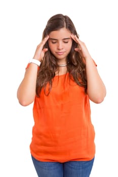 Young student tired of studying for the final exams, isolated over a white background