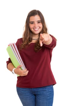 Young student woman posing over white background