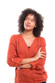 Studio shot: Young woman having a great idea