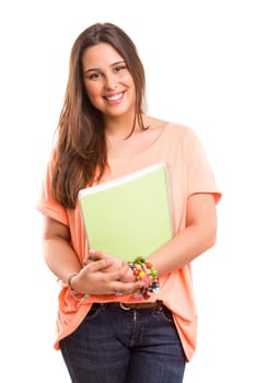 A beautiful student posing isolated over a white background