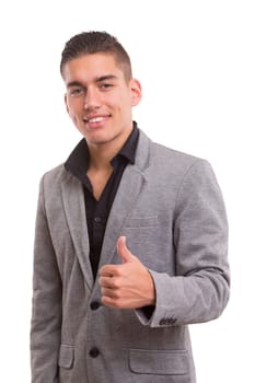 Handsome young man signaling ok, isolated over a white background