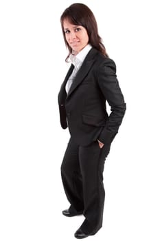 Beautiful business woman posing isolated over white